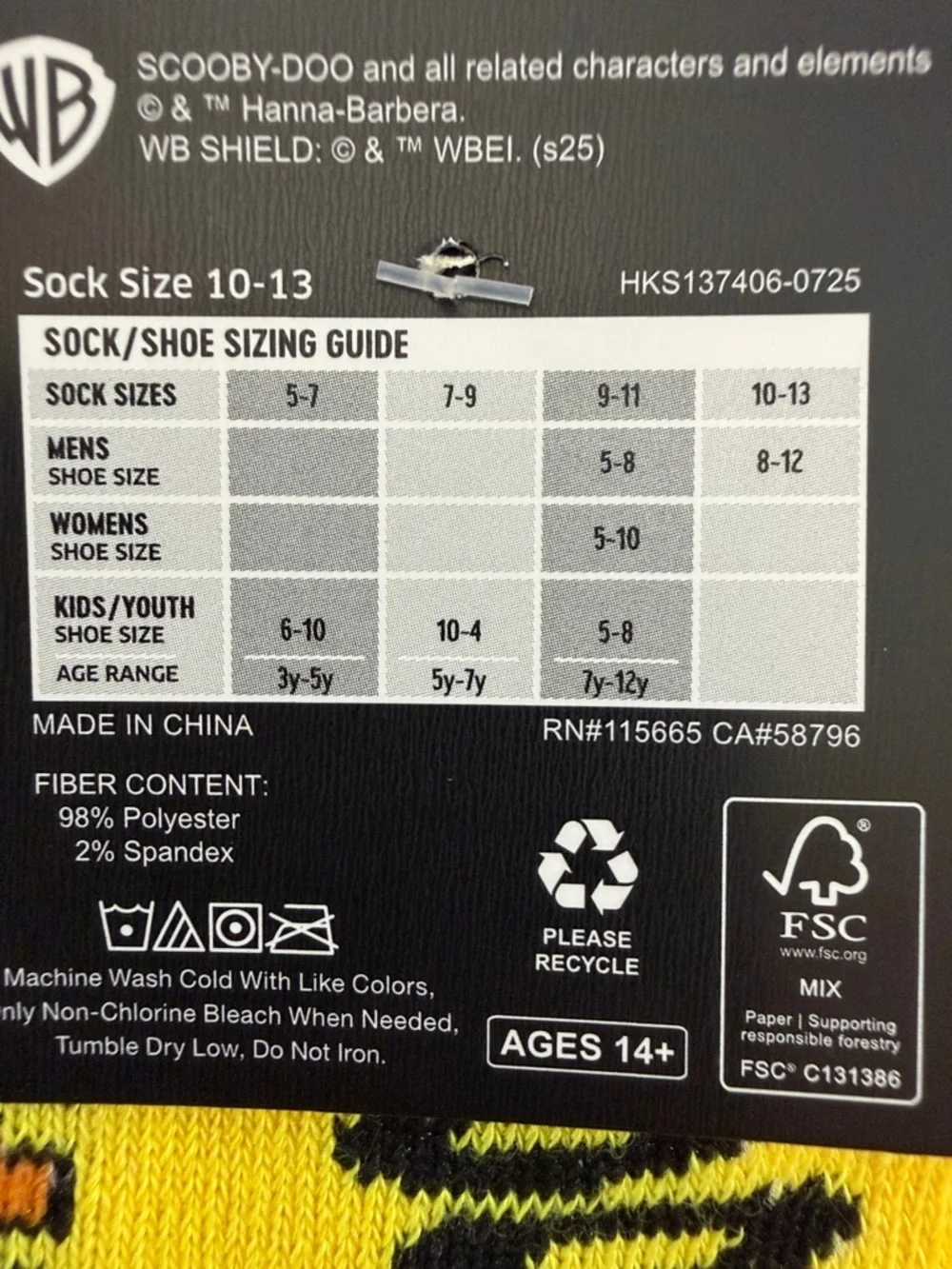Scooby-Doo Crew Socks in Yellow, Aqua & Gray Mens size 8-12